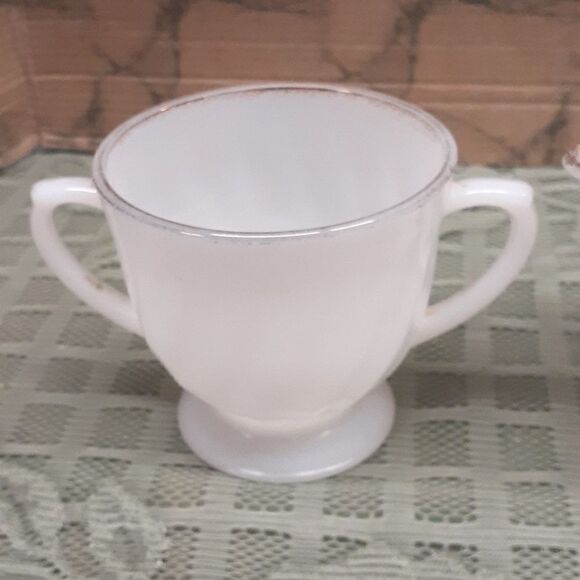 Anchor Hocking Vintage Fire King Suburbia Swirl  Cream & Sugar Bowl gold trim - Picture 7 of 15